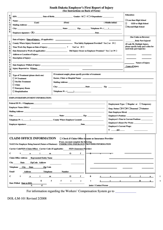 Form Dol-Lm-101 - South Dakota Employer