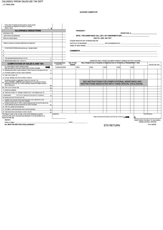 Fillable Form 082006 - Sales Tax Return - Calcasieu Parish Printable pdf
