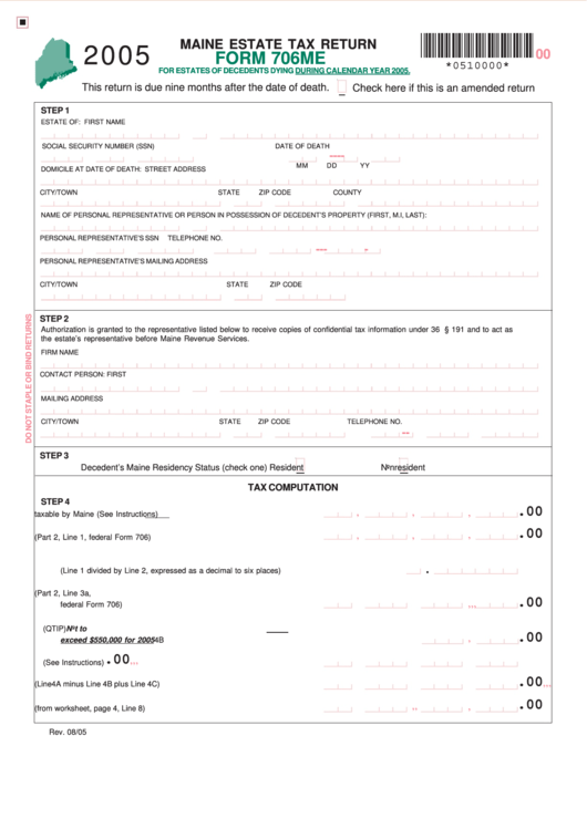 Form 706me - Maine Estate Tax Return Printable pdf