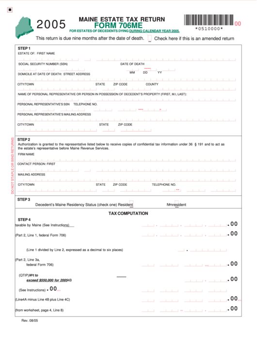 Form 706me Maine Estate Tax Return Printable Pdf Download