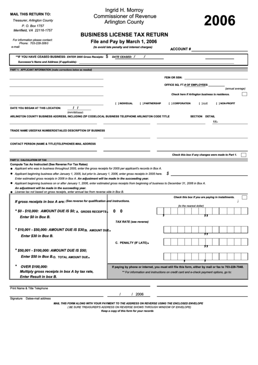 Business License Tax Return Form Arlington County 2006 printable