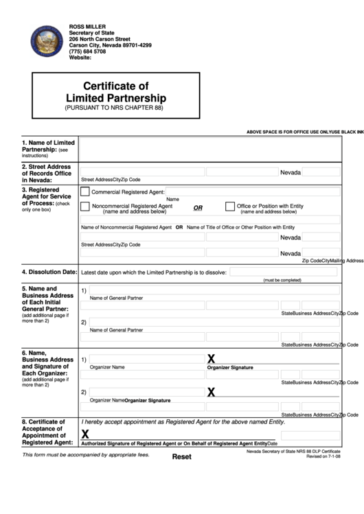 Fillable Certificate Form For Limited Partnership printable pdf download