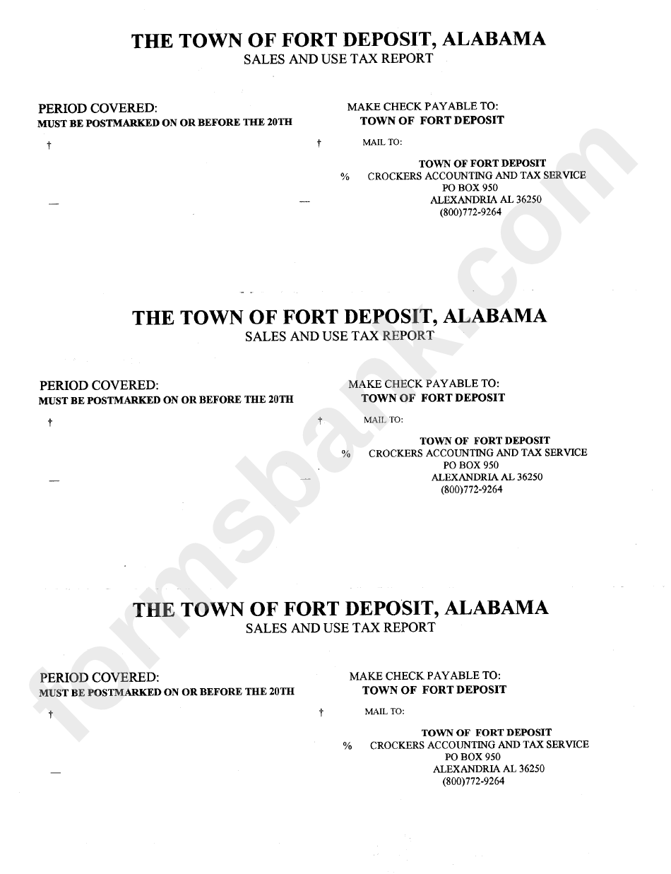 Sales And Use Tax Report Form - Town Of Fort Deposit