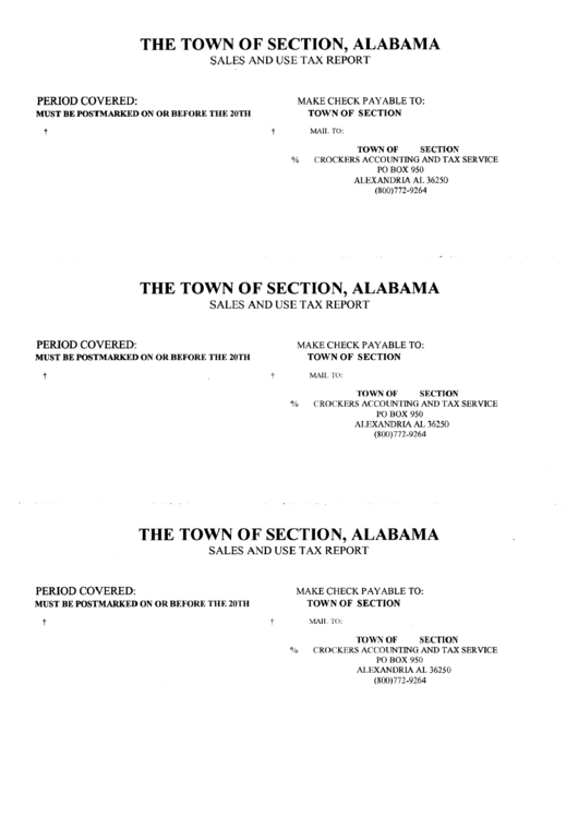 Sales And Use Tax Report Form - The Town Section Of Alabama Printable pdf