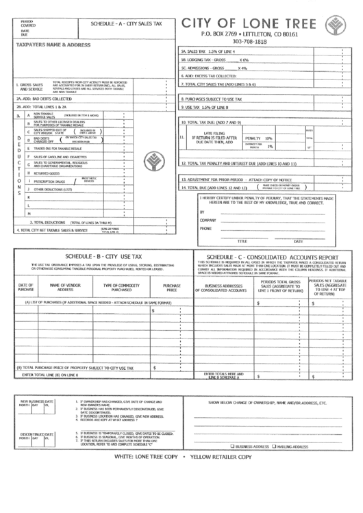 Sale Taxes Form - City Of Lone Tree Printable pdf