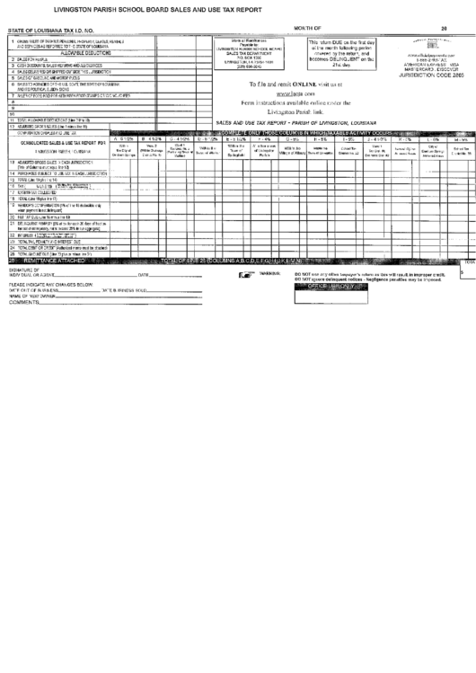 Livingston Parish School Board Sales And Use Tax Report Form Printable pdf