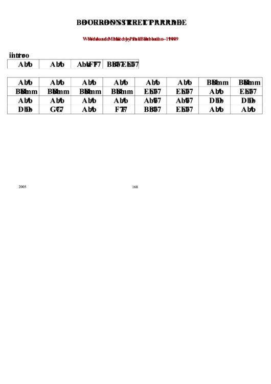 Jazz Chord Chart - Bourbon Street Parade Printable pdf