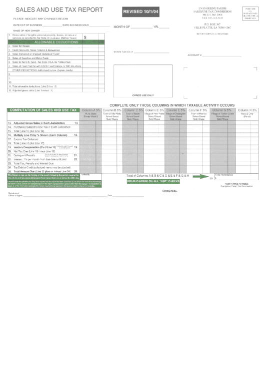 Sales And Use Tax Report Form - Evangeline Parish Printable pdf