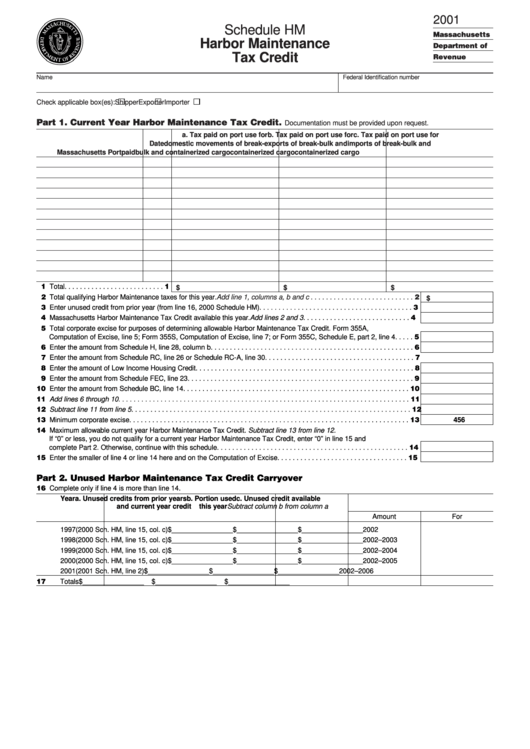 Schedule Hm - Harbor Maintenance Tax Credit Form - 2001 Printable pdf