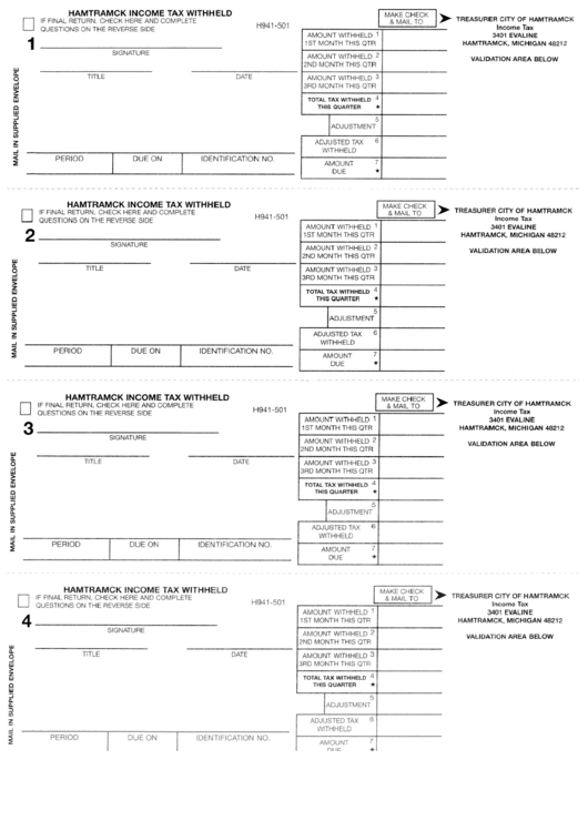 Hamtramck Tax Withheld Form Michigan printable pdf download