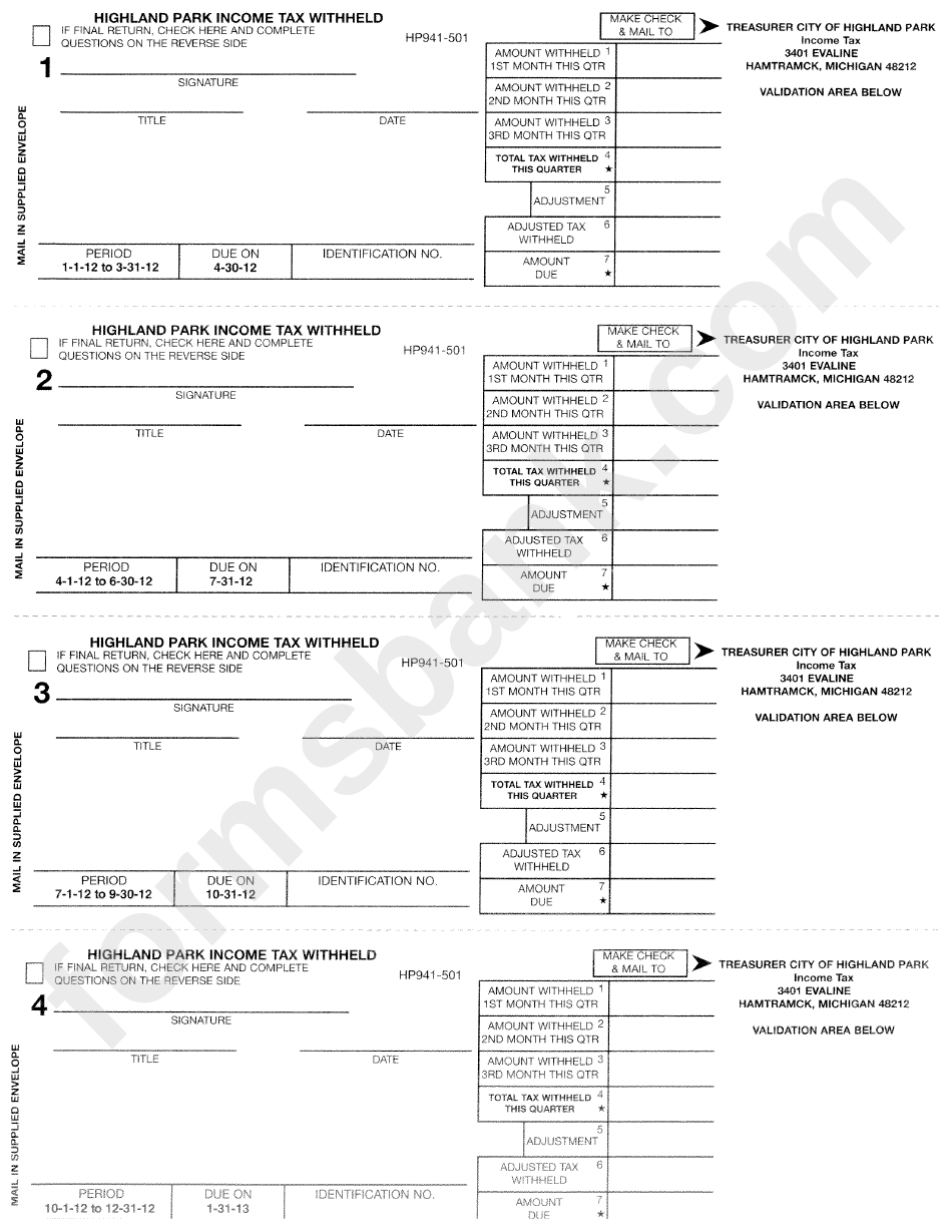 Highland Park Income Tax Withheld Form - Michigan