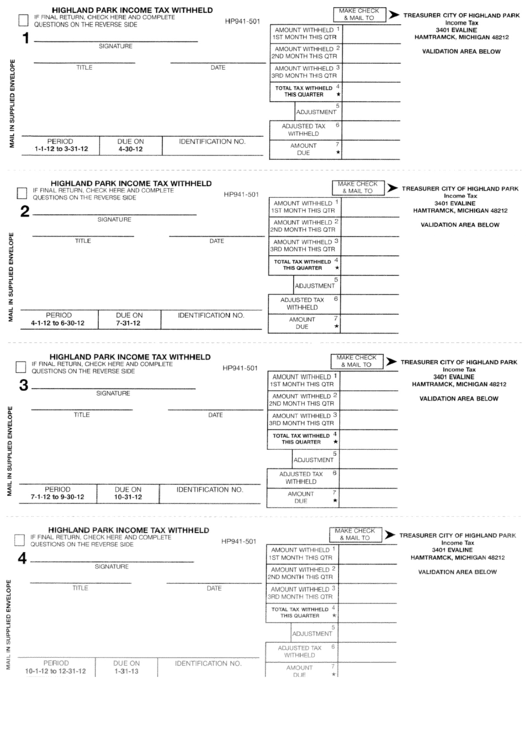 Highland Park Tax Withheld Form Michigan printable pdf download