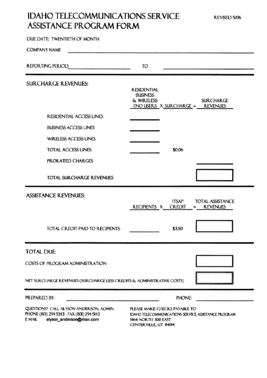 Idaho Telecommunications Service Assistance Program Form Printable pdf