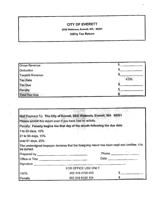 Utility Tax Return Form - The City Of Everett, Washington Printable pdf