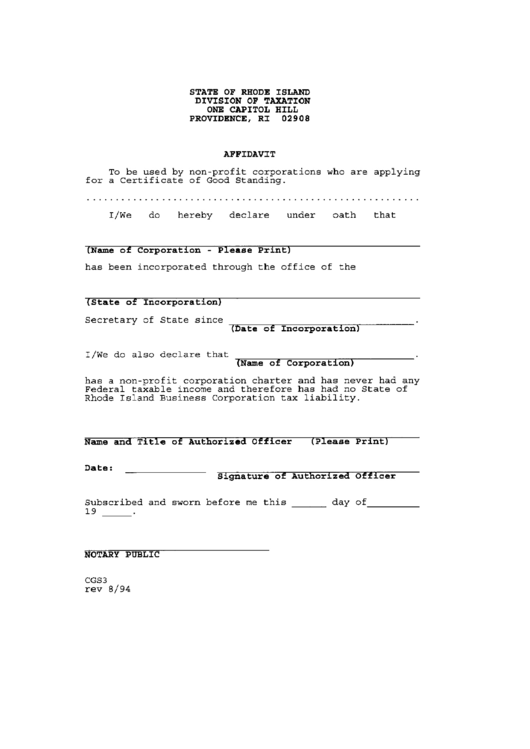 Affidavit Form - 1994 Printable pdf