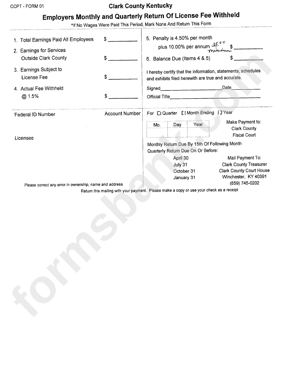 Ccpt-Form 01 - Employers Monthly And Quarterly Return Of License Fee Withheld