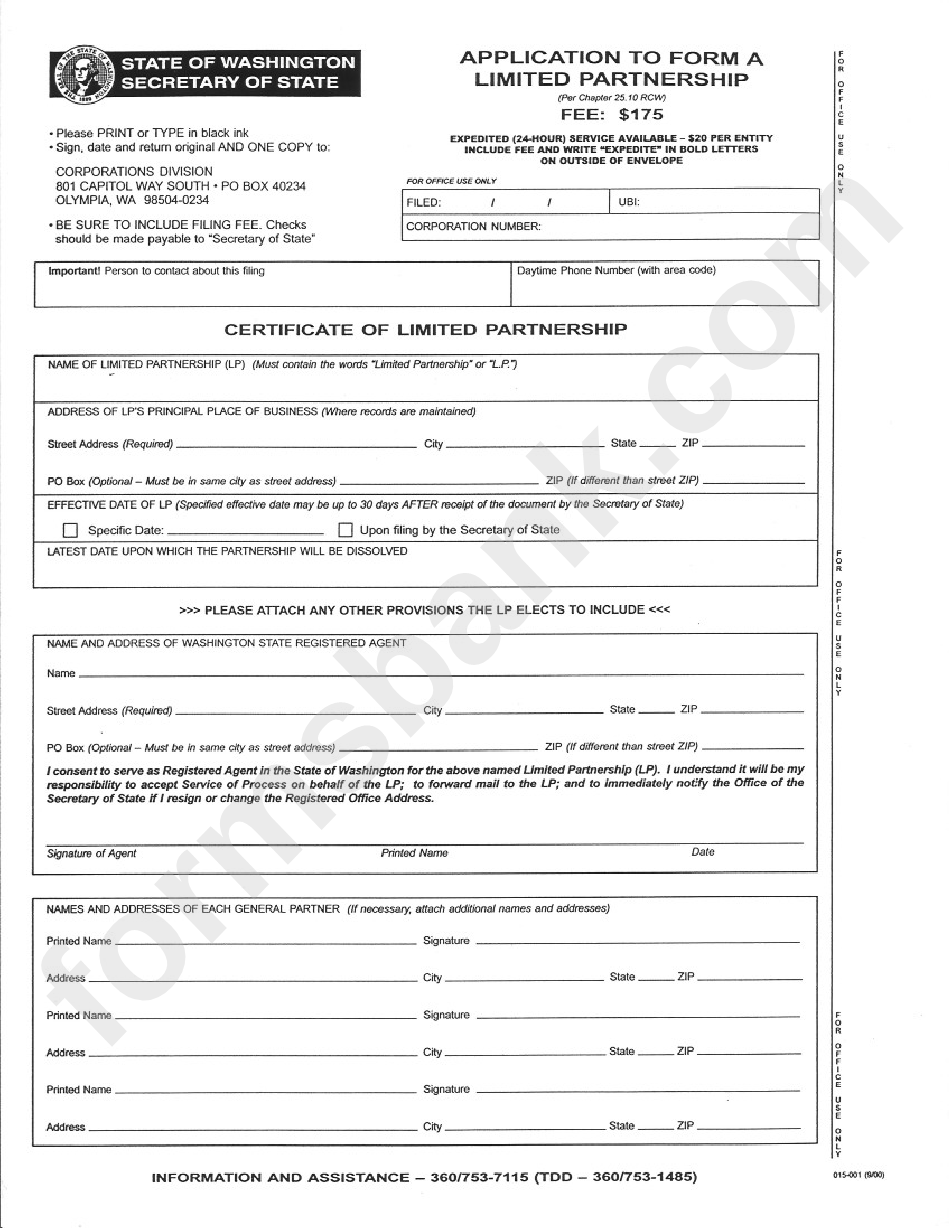 Application To Form A Limited Partnership Form - 2000