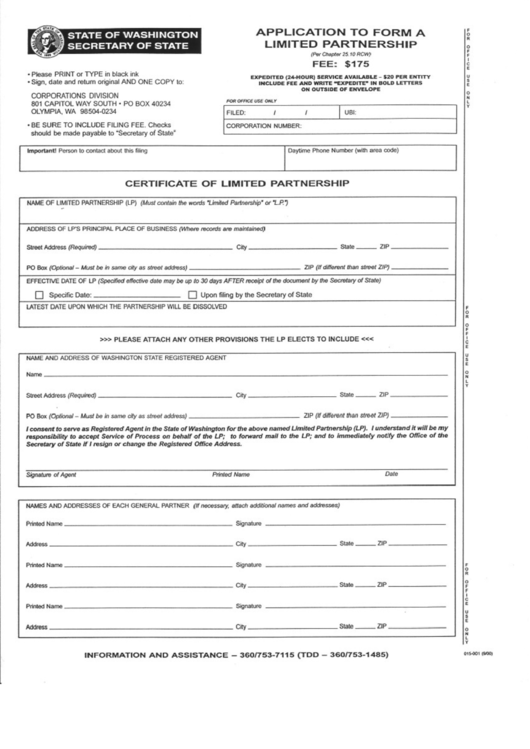 Application To Form A Limited Partnership Form - 2000 Printable pdf