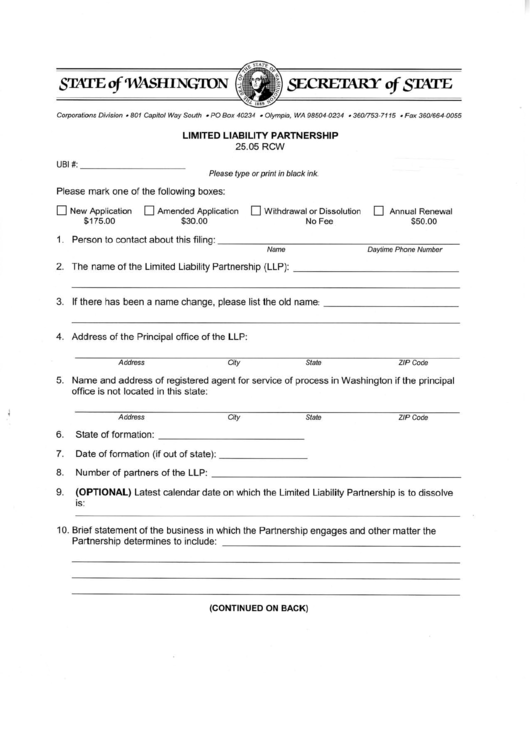 Limited Liability Partnership Form Printable pdf