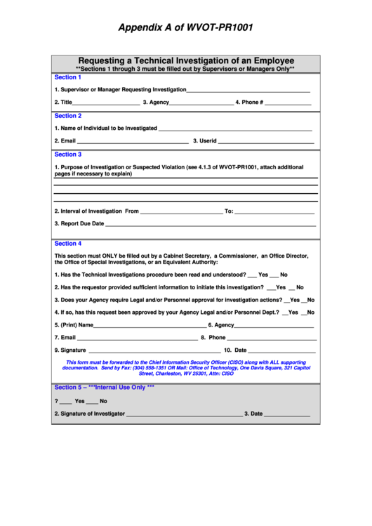 Fillable Appendix A Of Wvot-Pr1001 Form - West Virginia Department Of Transportation Printable pdf