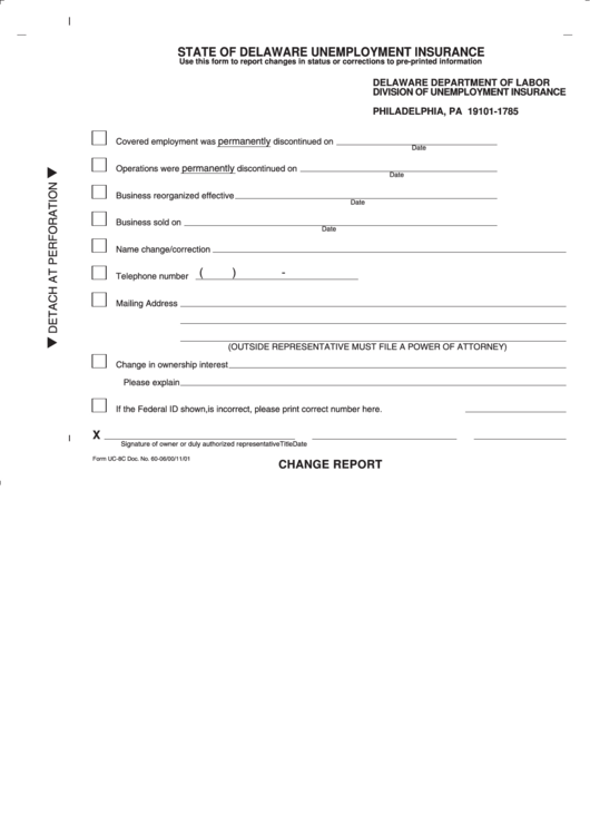 Form Uc-8c - State Of Delaware Unemployment Insurance - Delaware Department Of Labor Printable pdf