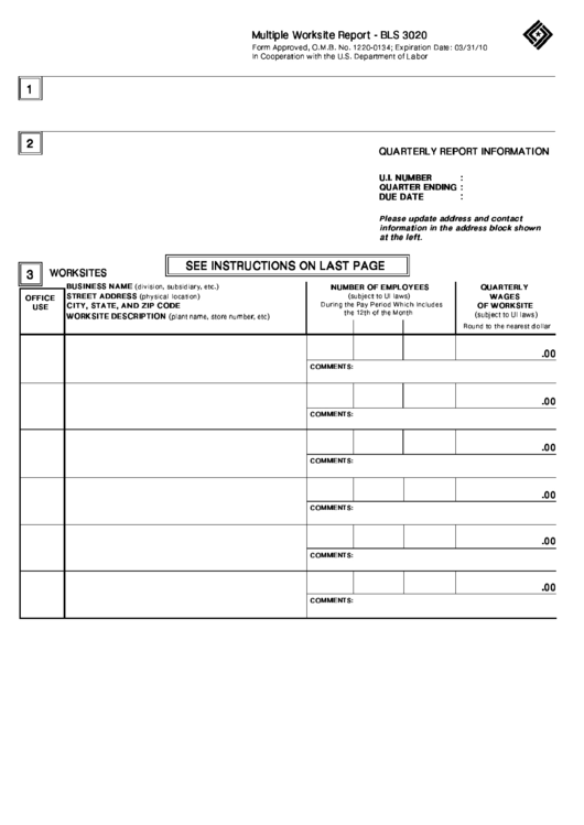 Form Bls 3030 - Multiple Worksite Report Form