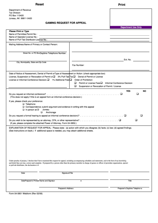 Fillable Gaming Request Form For Appeal Printable pdf