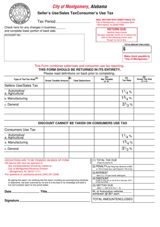 Use/sales Tax Form Printable pdf