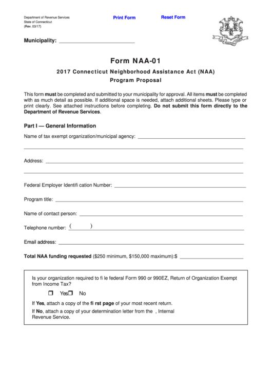 Fillable Form Naa-01 - Connecticut Neighborhood Assistance Act (Naa) Program Proposal - 2017 Printable pdf