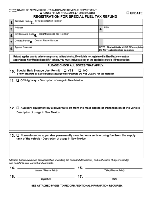 Form Rpd-41226 - Registration For Special Fuel Tax Refund Printable pdf