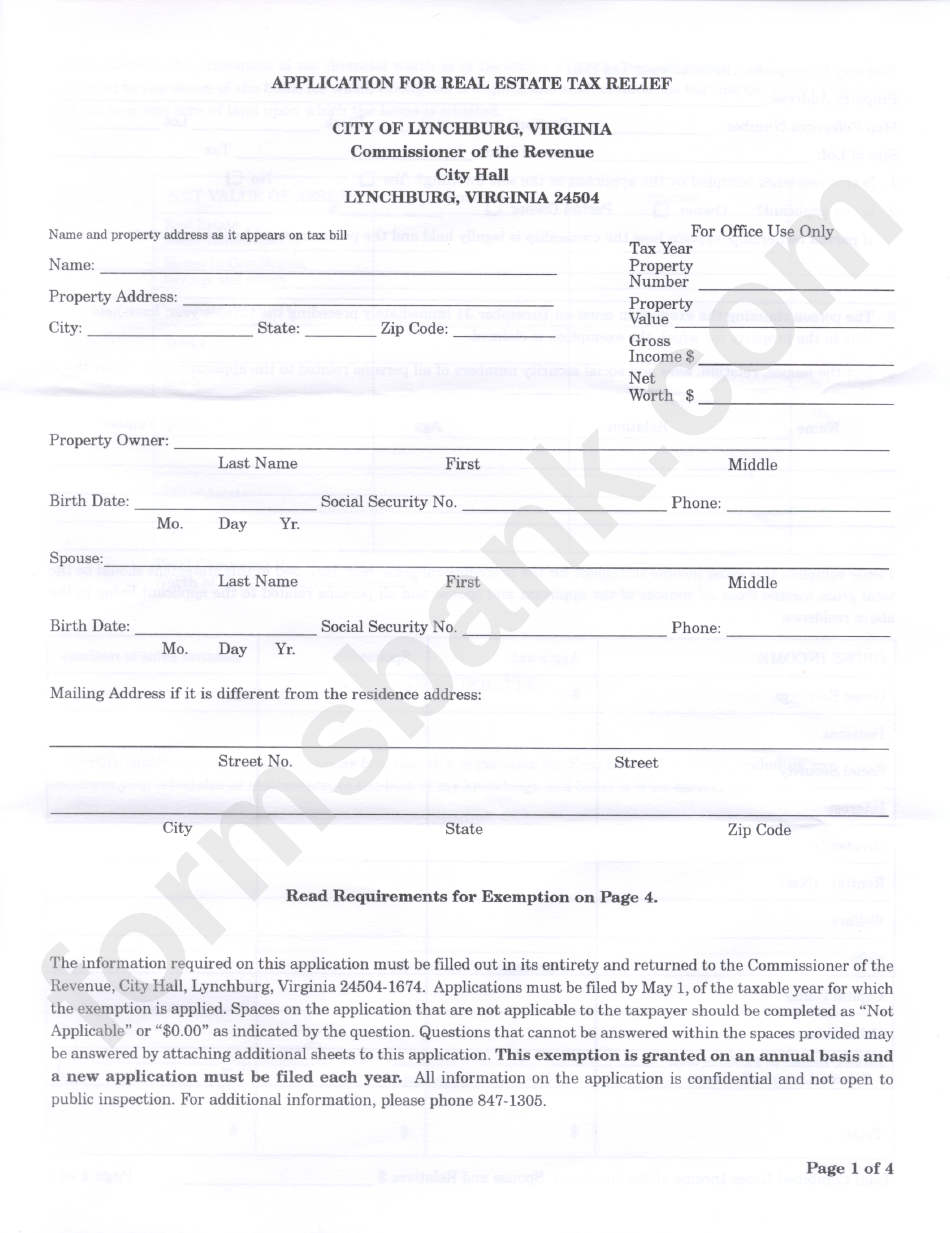 Application For Real Estate Tax Relief Form