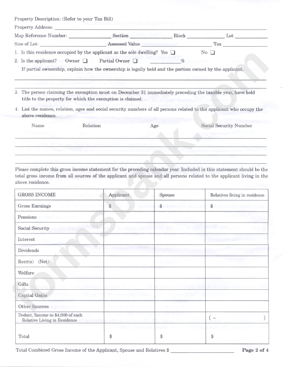 Application For Real Estate Tax Relief Form