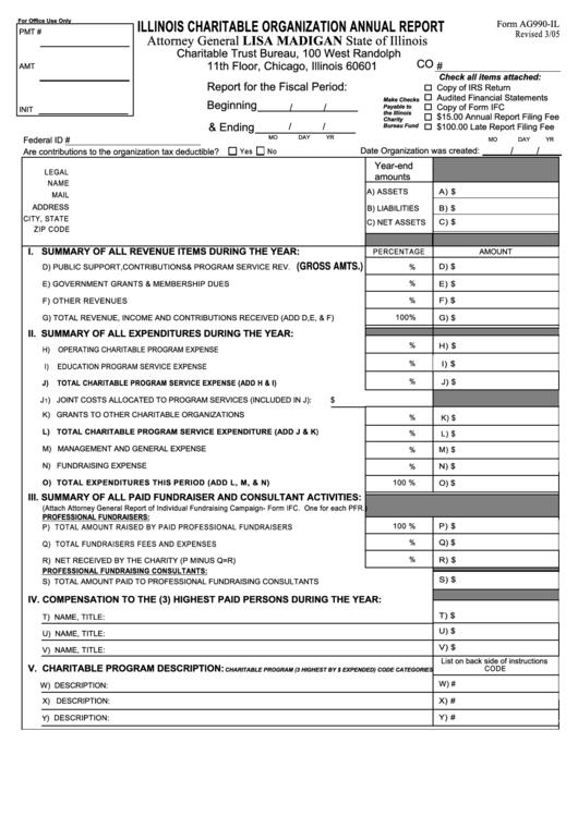 Form Ag990-Il - Illinois Charitable Organization Annual Report Printable pdf