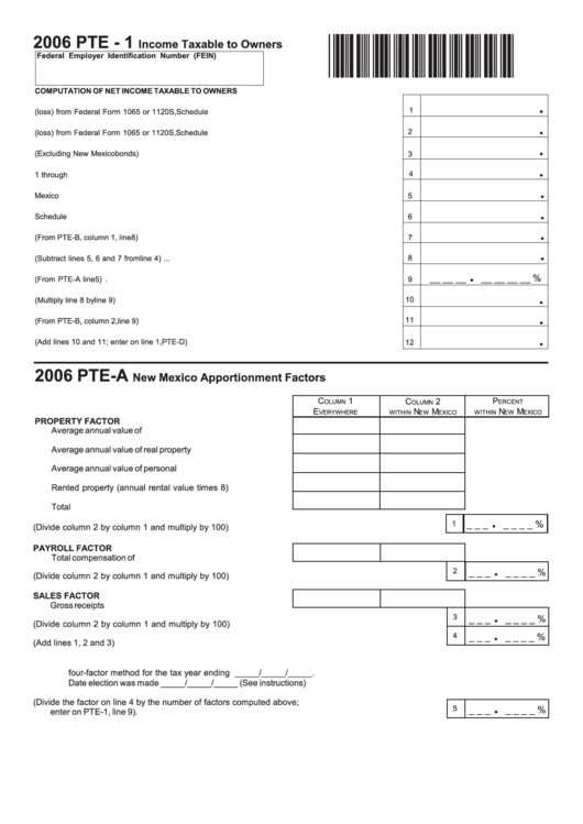 Form Pte-1 - Income Taxable To Owners - 2006 Printable pdf