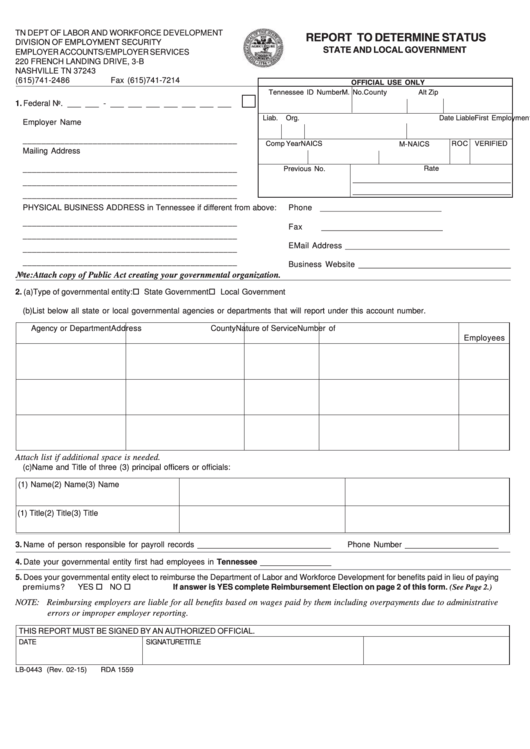Form Lb-0443 - Report To Determine Status State And Local Government