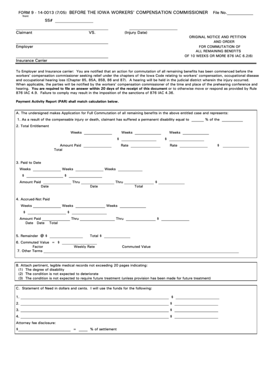 Form 9-14-0013 - Original Notice And Petition And Order For Commutation Printable pdf