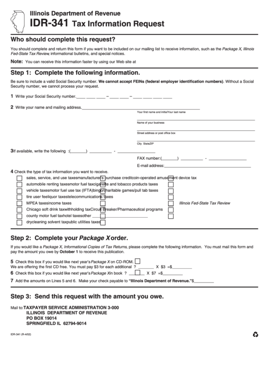 Form Idr-341 - Tax Information Request Printable pdf