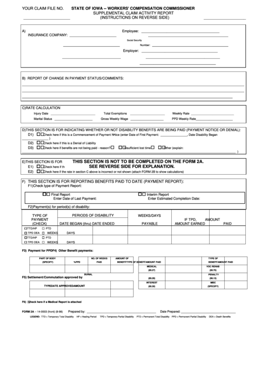 Form 2a - Supplemental Claim Activity Report Printable pdf