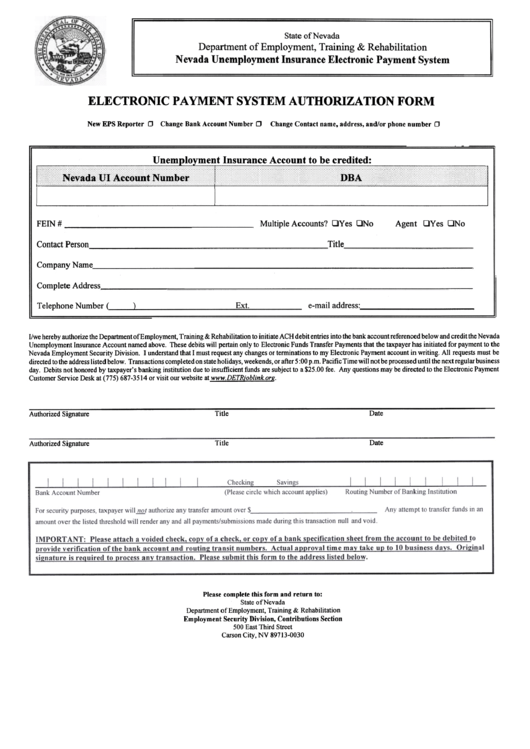 Electronic Payment System Authorization Form Printable pdf