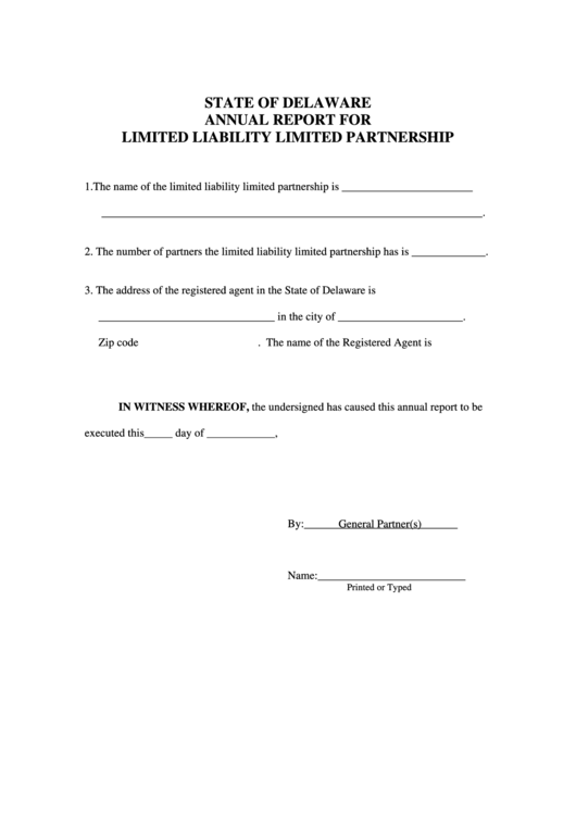 Fillable Annual Report For Limited Liability Limited Partnership Form Printable pdf