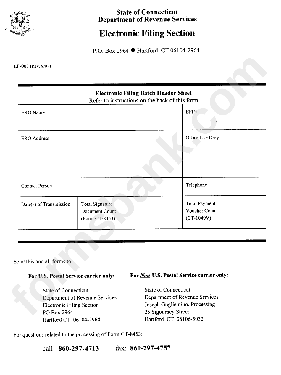 Form Ef-01 - Electronic Filing Section Template - Department Of Revenue Services - Conneticut