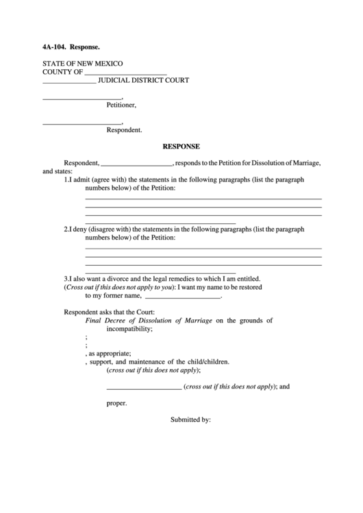 Fillable Form 4a-104 - Judicial District Court Printable pdf