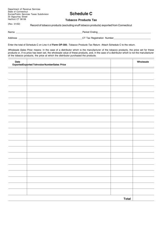 Schedule C - Tobacco Products Tax - Connecticut Department Of Revenue Printable pdf