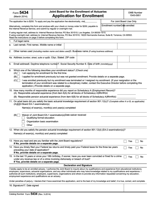 Form 5434 - Application For Enrollment - Joint Board For The Enrollment Of Actuaries Printable pdf