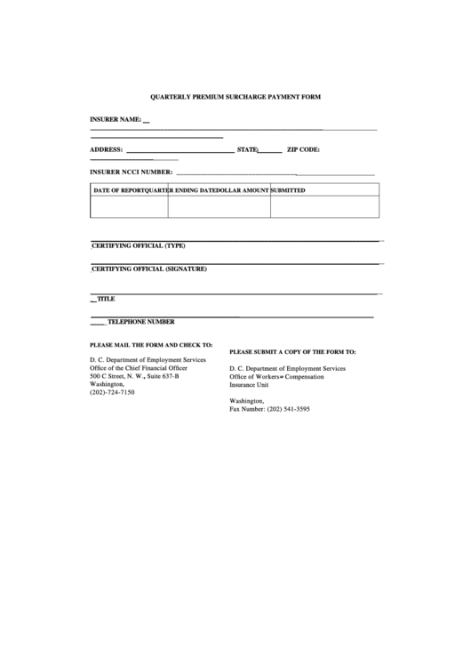 Quarterly Premium Surcharge Payment Form Printable pdf