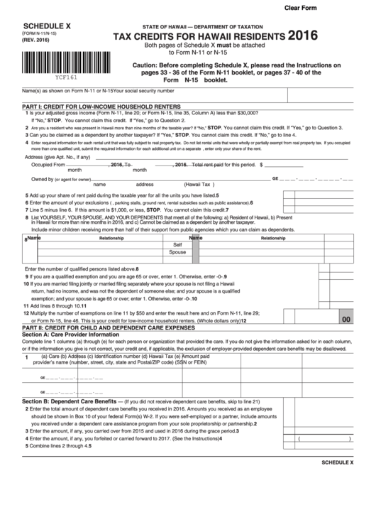 Form N-11/n-15 - Tax Credits For Hawaii Residents