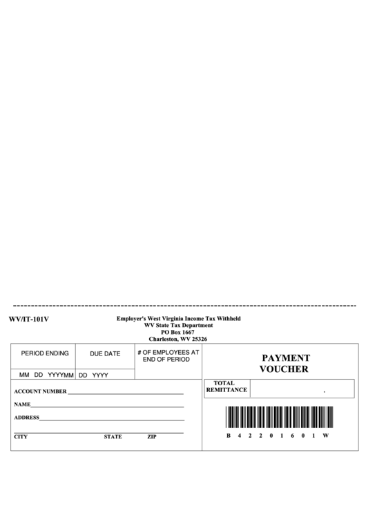 Form Wv/it101v Employer'S West Virginia Tax Withheld