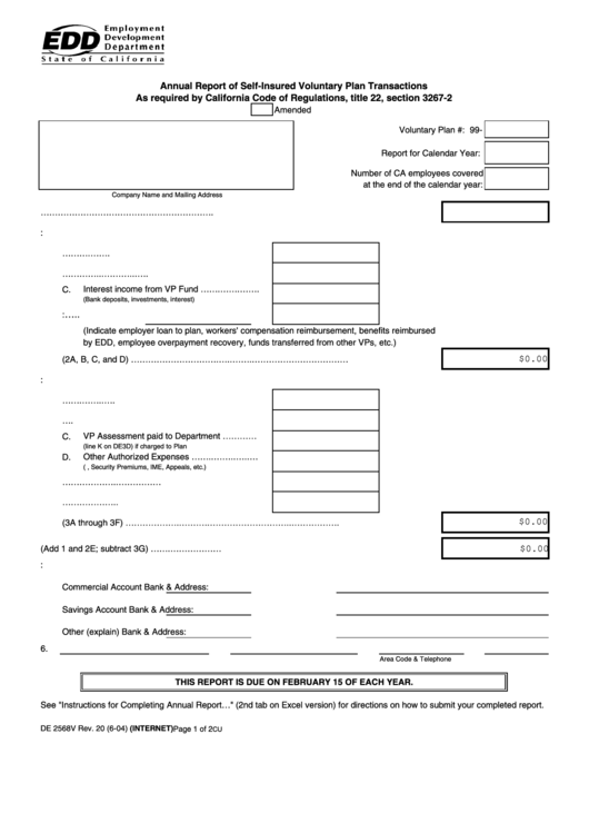 Fillable Annual Report Of Self-Insured Voluntary Plan Transactions Form - 2004 Printable pdf
