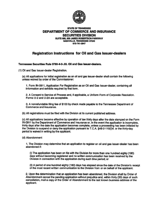 Form In-0911 - Application For Registration As An Oil And Gas Issuer Dealer - 2004 Printable pdf