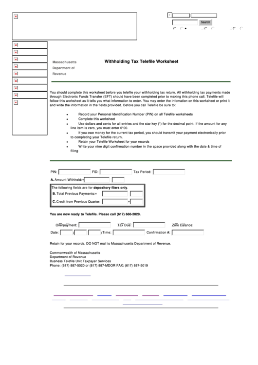 Withholding Tax Telefile Worksheet Printable pdf